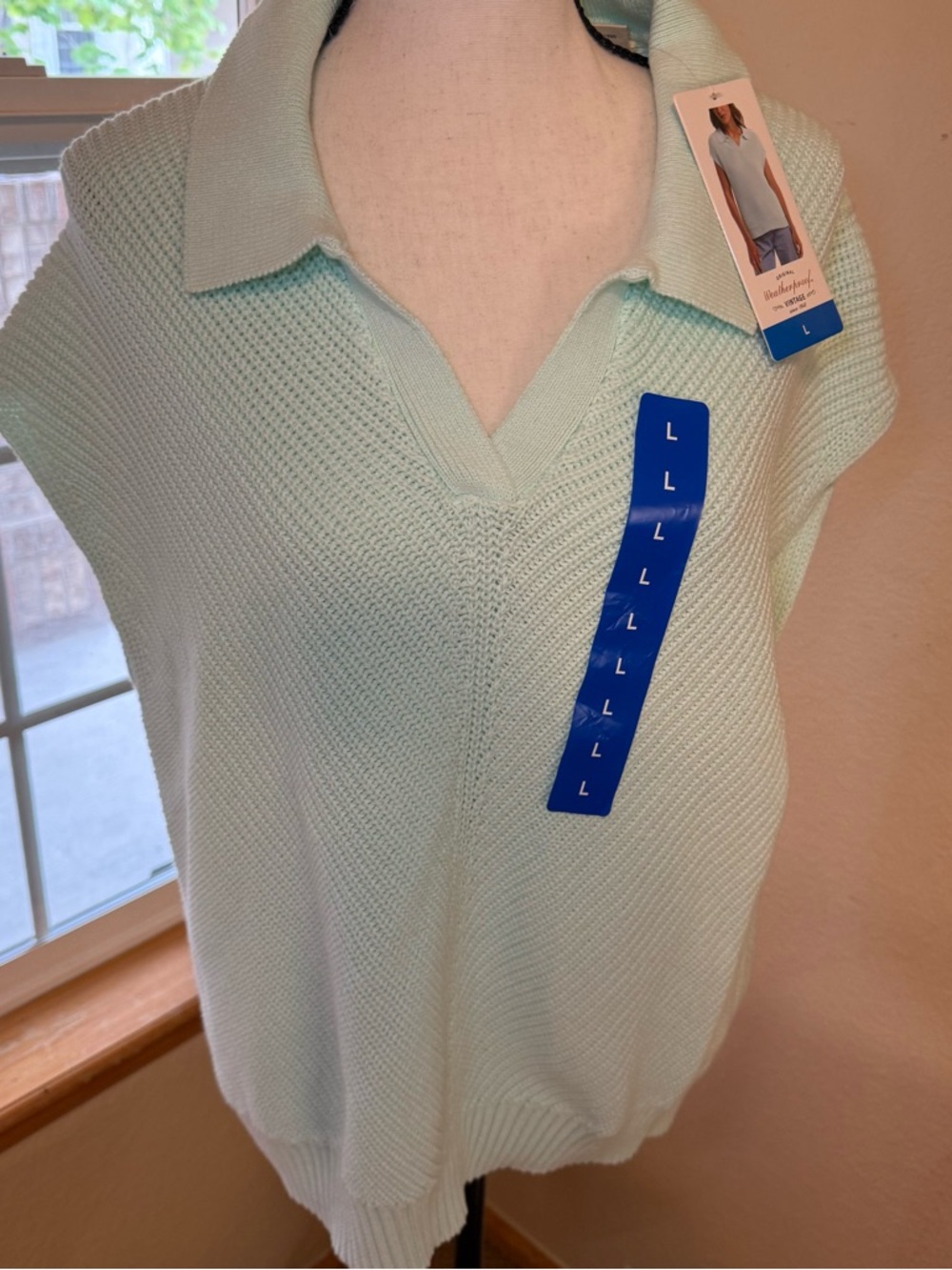 Weatherproof Light Mint Knit Polo Tank Top